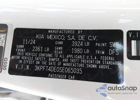 2025 Kia K4 Lxs из США, поврежденный, VIN 3KPFT4DE0SE065035